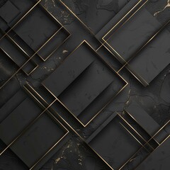 3D black geometric shapes with gold trim on a dark backdrop