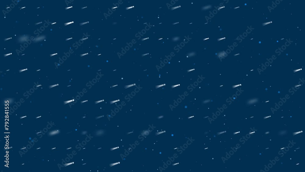 Poster template animation of evenly spaced comet symbols of different sizes and opacity. animation of trans