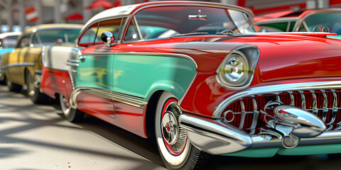 Auto Show with Vibrant Vintage Cars Lineup, A Stunning Array of Colorful Cars