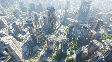 Aerial view of futuristic city,metaverse sunny day parametric buildings - obrazy, fototapety, plakaty