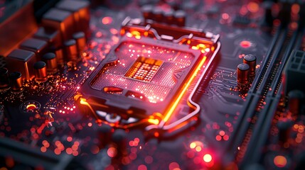 A dynamic thermal portrayal of a motherboard's operation, where the heat distribution is artistically represented with a vivid infrared color scheme.