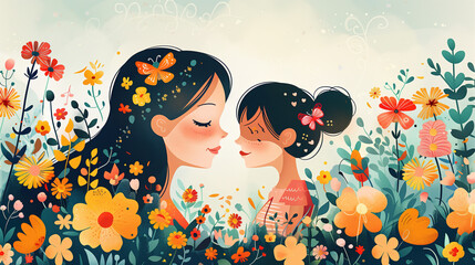 Two Women Kissing in a Field of Flowers