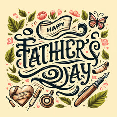 Happy Father's Day typography design, hand drawn lettering