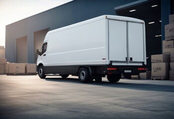 'new van loading delivery cargo warehouse rendering d heavy courier transporter mail driving open expedite building parked shipment stribution fuel box container small door service'