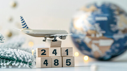 2025 New Year and Travel Concept. Closeup of airplane