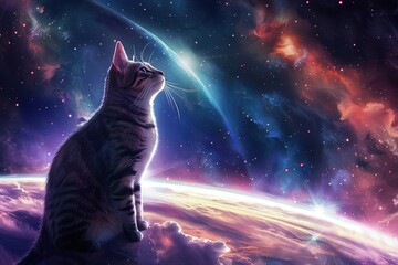 Space Cat Adventure: Kawaii Astronaut Exploring Outer Space