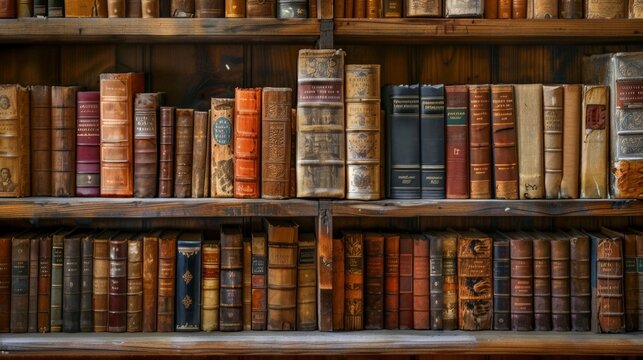 Closeup of a bookshelf filled with wellloved classics representing the timeless appeal and enduring presence of traditional literature in book club discussions. .
