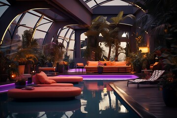 Fototapeta na wymiar Interior of a hotel swimming pool. 3d render illustration.