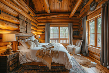 Cozy Log Cabin Interior, Generative AI