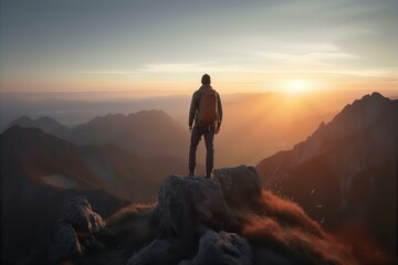 Fototapeta premium mountain, hiker, summit, difficult, achievement, challenge, outdoors, adventure, hiking, nature, landscape, conquer, success, perseverance