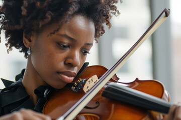 With each bow stroke - a violinist fills the room with passion - their practice session a testament...