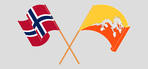 Crossed and waving flags of Norway and Bhutan