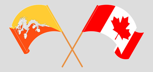 Crossed and waving flags of Bhutan and Canada