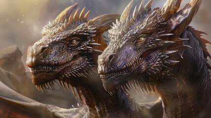 Two head realistic dragon Generative AI