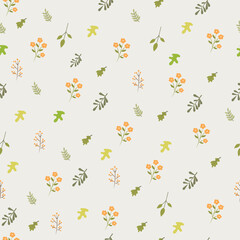 Vector colorful spring natural seamless pattern with green leaves, flowers and leafs. Seamless background. Summer, spring.