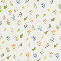 Vector colorful spring natural seamless pattern with green leaves, flowers and leafs. Seamless background. Summer, spring.