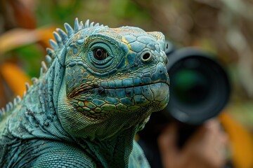 Fototapeta premium Lizard Close-Up With Camera in Background