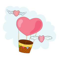 Cute illustration with air balloon and heart elements
