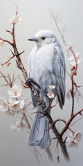Сute Little Fluffy Bird Sitting On A Tree Branch On Blurry Background