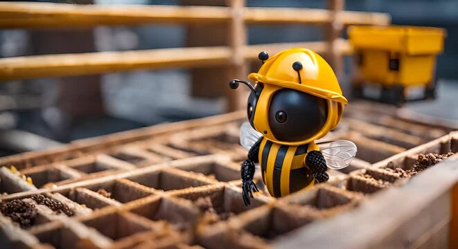 Worker bee. Bee dressed as a worker at a construction site.	
