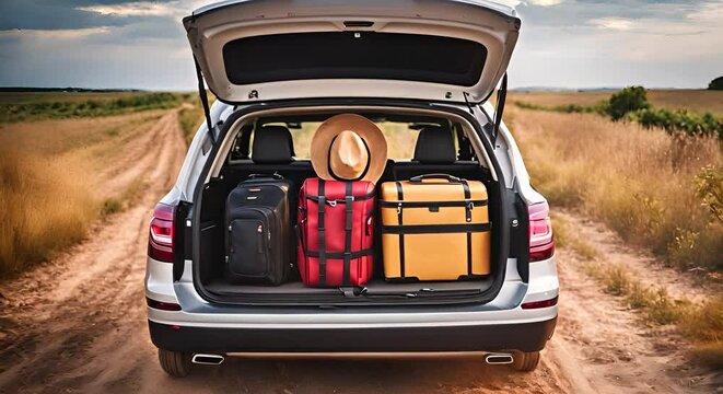 Travel luggage in the car.	

