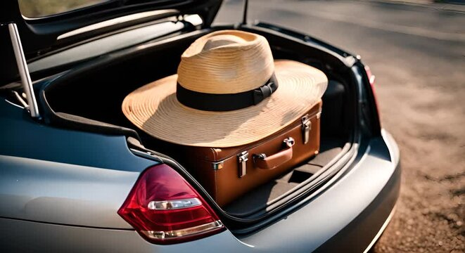 Travel luggage in the car.	
