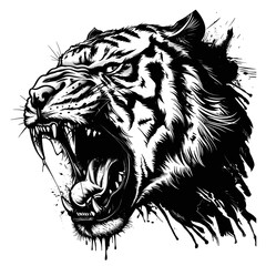 Sketch of a menacing tiger, great for coloring, tattoo design showcasing zombie-inspired creature, Isolated on Transparent Background, PNG
