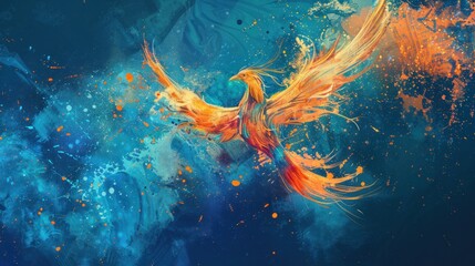Phoenix, abstract, color, neon, digital painting of a phoenix in watercolor style. vector graphics - obrazy, fototapety, plakaty