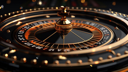 Close Up of Gold and Black Spinning Roulette