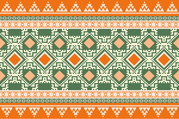 Traditional ethnic,geometric ethnic fabric pattern for textiles,rugs, wallpaper,clothing,sarong,batik,wrap,embroidery,print, background,cover,illustration,green,white,orange patterns