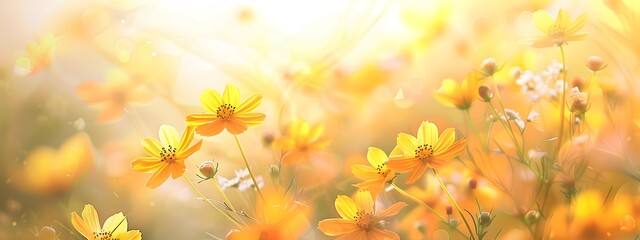 Obraz na płótnie Canvas Soft blurred background with yellow flowers. 