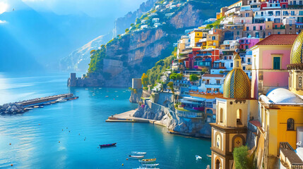 Amalfi coast Italy. View of Amalfi town