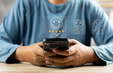 Users rate service experiences on online application for customer feedback and satisfaction for...