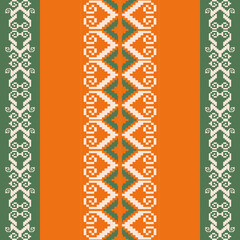 Traditional ethnic,geometric ethnic fabric pattern for textiles,rugs, wallpaper,clothing,sarong,batik,wrap,embroidery,print, background,cover,illustration,green,white,orange patterns