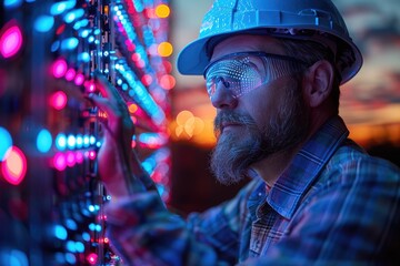 A developer coding the next-gen smart grid software, aimed at enhancing renewable energy distribution