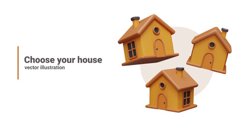 Choose your home. Set of 3D house models in different positions