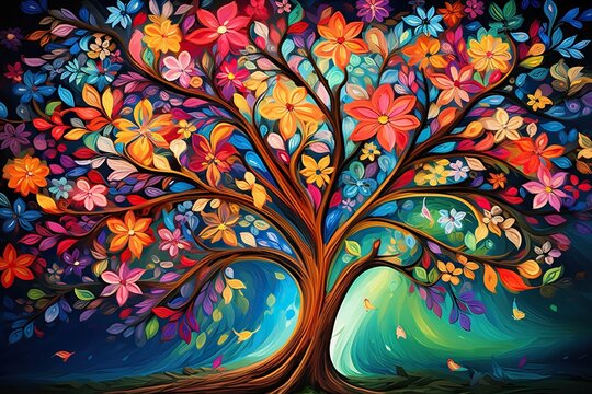 a painting of a tree with the word love on it
