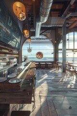 Obraz premium Sustainable Seafood Restaurant Eco-conscious Dining Concept Illustration