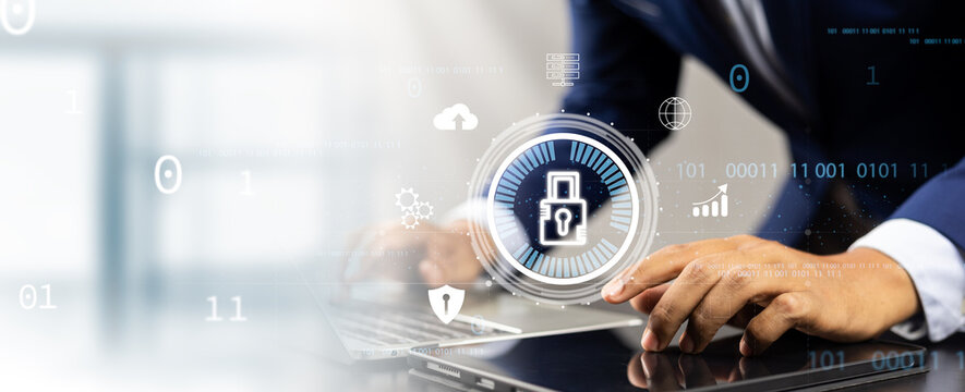 Global network security, Businesspeople safeguard personal data with encryption technology, Cybersecurity and data protection secure financial transactions online,Safeguarding data from cyber-attacks