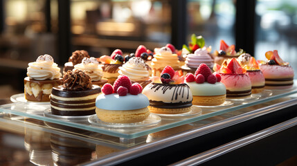 Artisanal Desserts Display: A display of artisanal desserts in a bakery or patisserie.