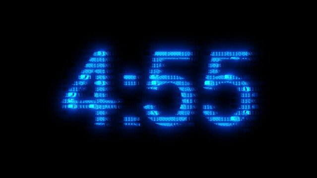 5 minute countdown. Blue neon countdown timer made from binary numbers