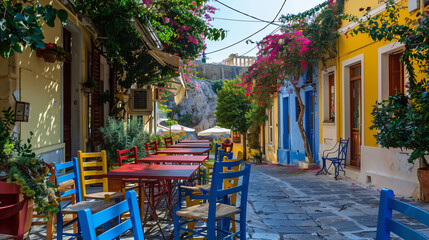 Athens Greece. Colorful Greek architecture in Plaza 