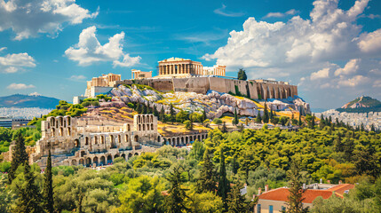 Athens Greece. View of the Acropolis at sunny day.