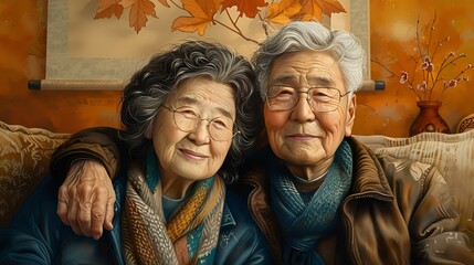 Elderly couple with glasses sharing a heartwarming and joyful moment
