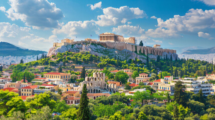 Athens Greece. View of the Acropolis at sunny day.