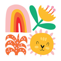 Abstract Childrens Room. Modern trendy Kids minimal style. Hand drawn design for wallpaper, wall decor, print, postcard, cover, template, banner. 