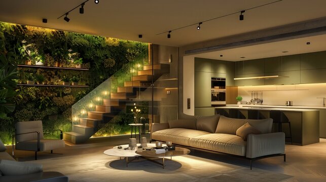 Enter a breathtaking modern apartment that blends the tranquility of nature with the sophistication of contemporary design.