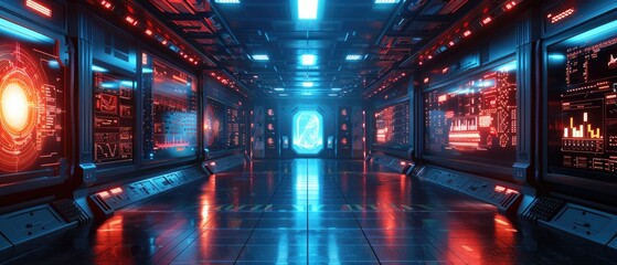 High-tech hospital with AI diagnostics centers, embedded in smart walls and interactive floors, in a future metropolis