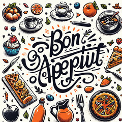 Free vector Hand drawn bon appetit lettering - obrazy, fototapety, plakaty