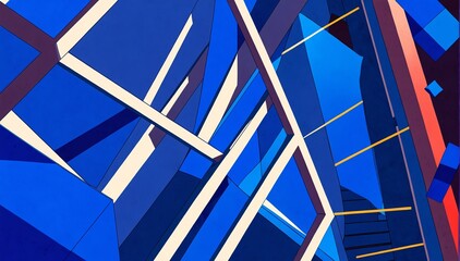 abstract royal blue theme geometric shapes retro pop art anime cartoon style background from Generative AI